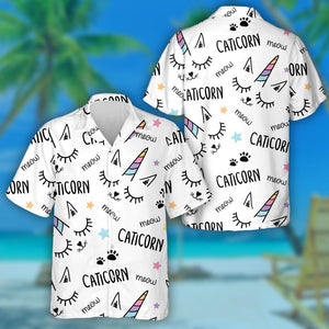 Cat Unicorn Texture In Cartoon Style Hawaiian Shirt, Hawaiian For Gift