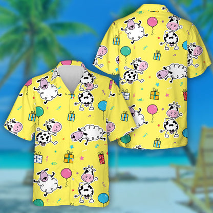 Cows And Sheep With Gifts And Balloons Hawaiian Shirt,Hawaiian Shirt Gift, Christmas Gift