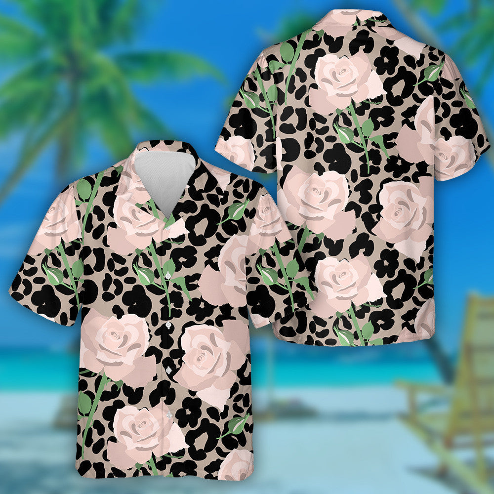 Rósanna Pastail Rómánsúla Lámhtharraingthe Ar an Léine Haváís Liopard, Bronntanas Léine Haváíais, Bronntanas Nollag