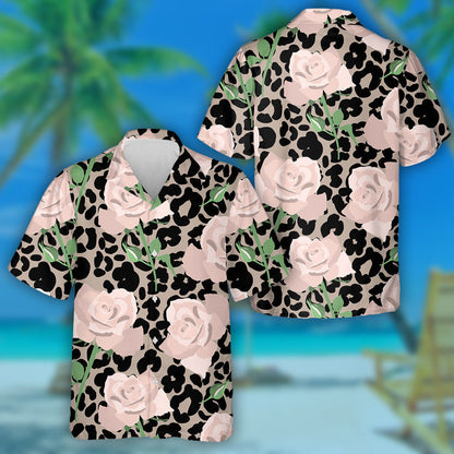 Rósanna Pastail Rómánsúla Lámhtharraingthe Ar an Léine Haváís Liopard, Bronntanas Léine Haváíais, Bronntanas Nollag