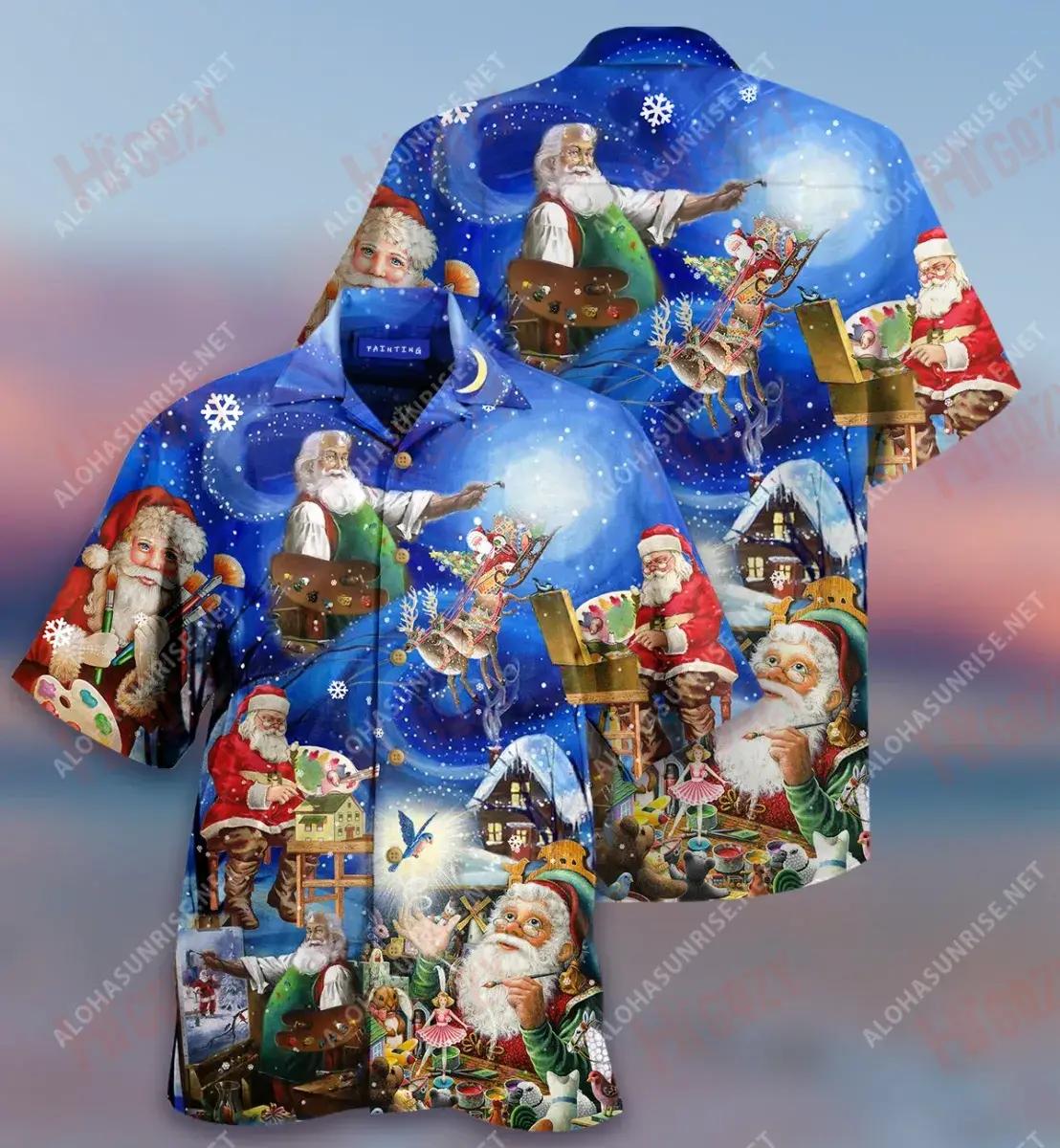 Tá Daidí na Nollag ag Péinteáil Léine Gearr Haváís Laethanta Saoire Léinte T Haváíacha Léinte Trópaiceacha D'Fhir Léinte Greannmhar Haváís, Bronntanas Léine Haváís, Bronntanas Nollag