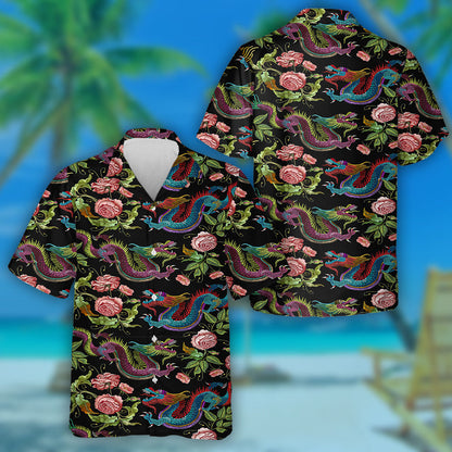 Classic Asian Dragon And Beautiful Peony Hawaiian Shirt, Hawaiian For Gift