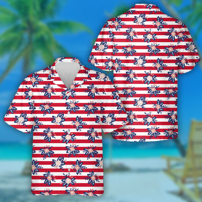 Péinteáil Bláthanna Spreagtha ar Stiallacha Bána agus Dearga Cúlra Léine haváí, Bronntanas Léine Haváíais, Bronntanas Nollag