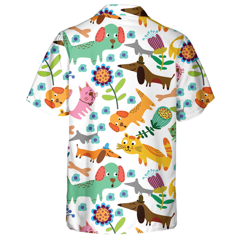 Funny Cat And Dog Animals In Flowers Hawaiian Shirt, Hawaiian Shirt Gift, Christmas Gift