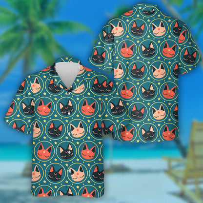 Kawaii Minimal Space Cats And Star Hawaiian Shirt, Hawaiian For Gift