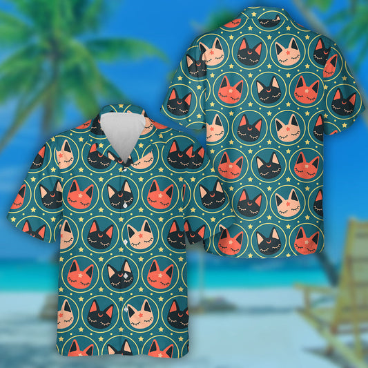 Kawaii Minimal Space Cats And Star Hawaiian Shirt, Hawaiian For Gift