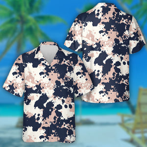 Acrylic Painted Pink And Dark Blue Splashes Camouflage Hawaiian Shirt, Hawaiian Shirt Gift, Christmas Gift