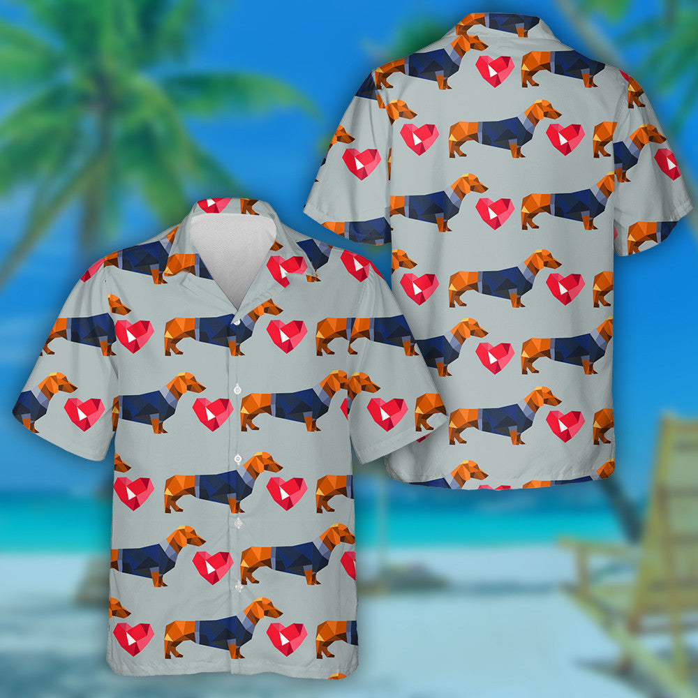 Dachshund Geoiméadrach Polagánach In Éadaí Agus Léine Haváí an Chroí Dheirg, Bronntanas Léine Haváíais, Bronntanas Nollag