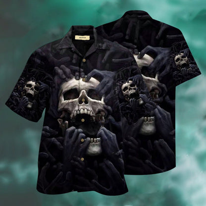 Amazing Dark Skull Tropical Background Design Hawaiian Shirt,Hawaiian Shirt Gift, Christmas Gift