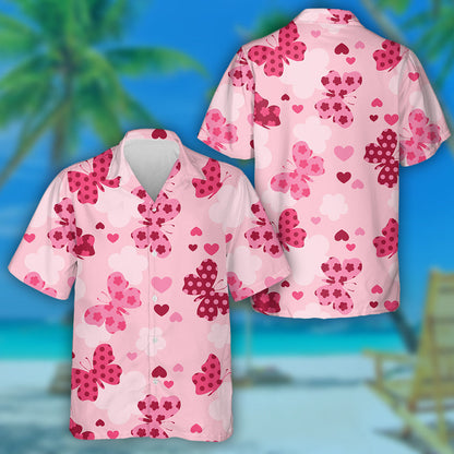 Theme Love With Cute Butterflies And Hearts Hawaiian Shirt, Hawaiian Shirt Gift, Christmas Gift