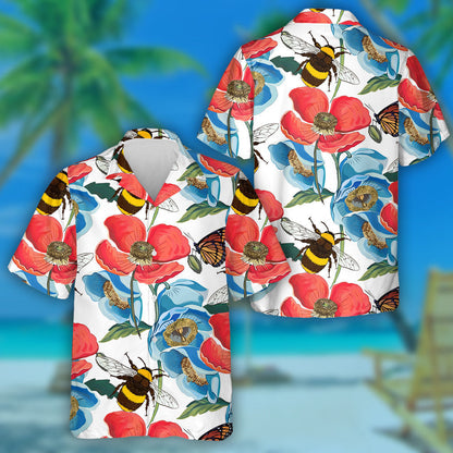 Téama Bláthanna Poppy Dearg le Bumblebee Agus Féileacán Léine Haváís, Bronntanas Léine Haváís, Bronntanas Nollag