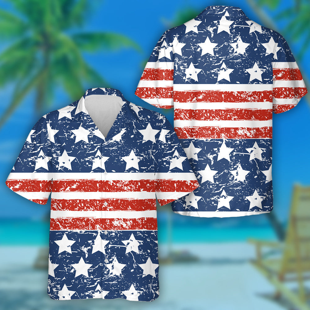 Rustic American Flag Stars Painting Pattern Hawaiian Shirt,Hawaiian Shirt Gift, Christmas Gift