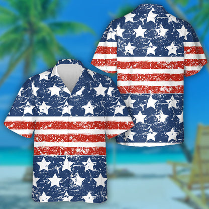 Rustic American Flag Stars Painting Pattern Hawaiian Shirt,Hawaiian Shirt Gift, Christmas Gift