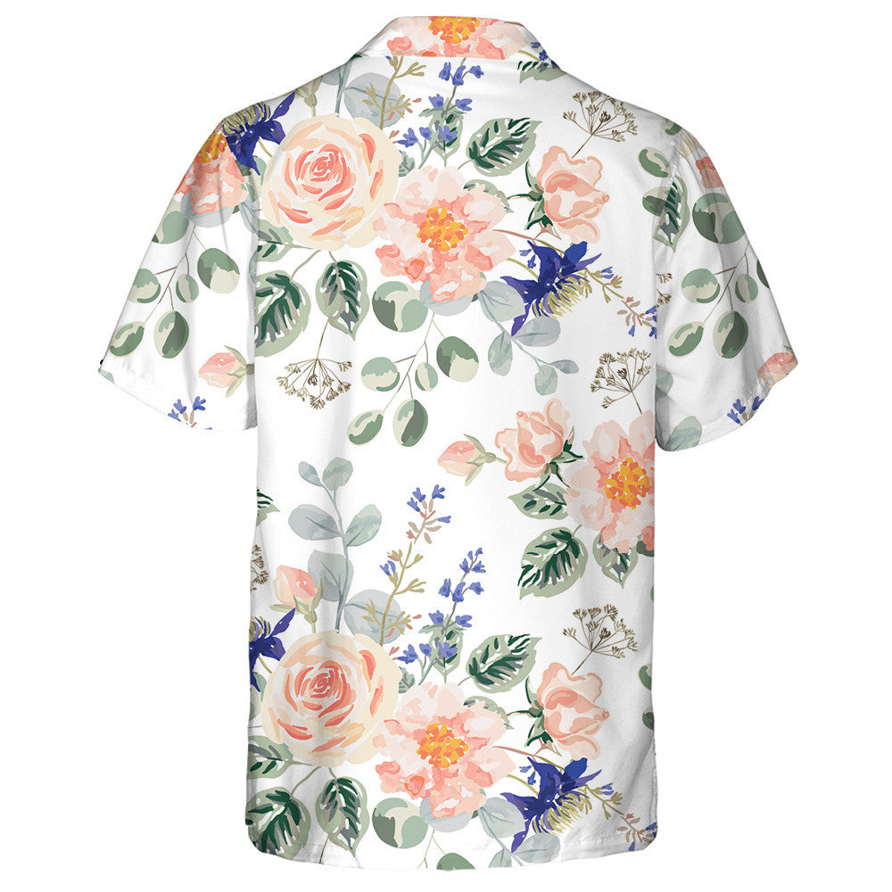 Bláthanna Pastel Rose Duilleoga Glasa Bouquets Dearadh Uiscedhathanna Léine Haváís, Bronntanas Léine Haváís, Bronntanas Nollag