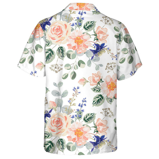 Bláthanna Pastel Rose Duilleoga Glasa Bouquets Dearadh Uiscedhathanna Léine Haváís, Bronntanas Léine Haváís, Bronntanas Nollag