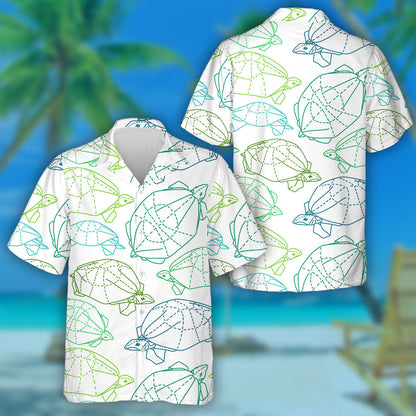 Origami Turtles Drawing Illustration On White Hawaiian Shirt,Hawaiian Shirt Gift, Christmas Gift