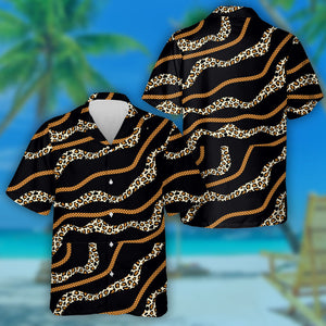 Abstract Leopard Skin With Wavy On Black Hawaiian Shirt, Hawaiian Shirt Gift, Christmas Gift