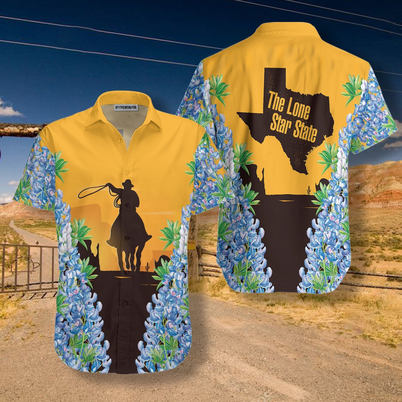 Flower Fence Texas Bluebonnets Rodeo Design Hawaiian Shirt,Hawaiian Shirt Gift, Christmas Gift