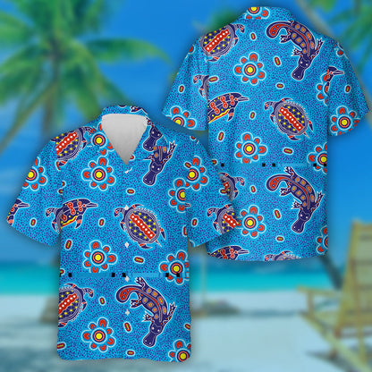 Australian Aboriginal Colorful Style Dolphin Turtle Hawaiian Shirt, Hawaiian Shirt Gift, Christmas Gift
