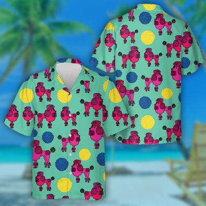 Cute Deep Pink Poodle And Bobbles Hawaiian Shirt,Hawaiian Shirt Gift, Christmas Gift