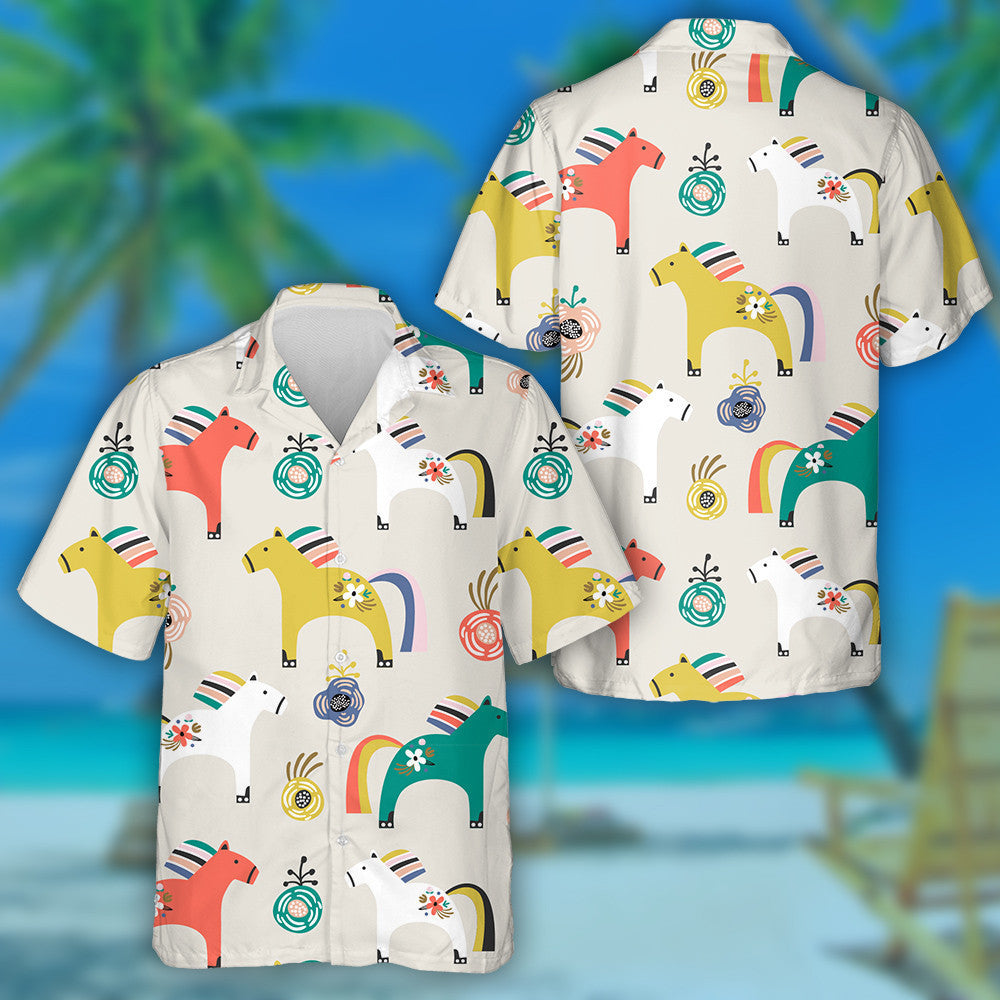 Colourful Cartoon Decorative Wooden Toy Horse Hawaiian Shirt, Hawaiian Shirt Gift, Christmas Gift