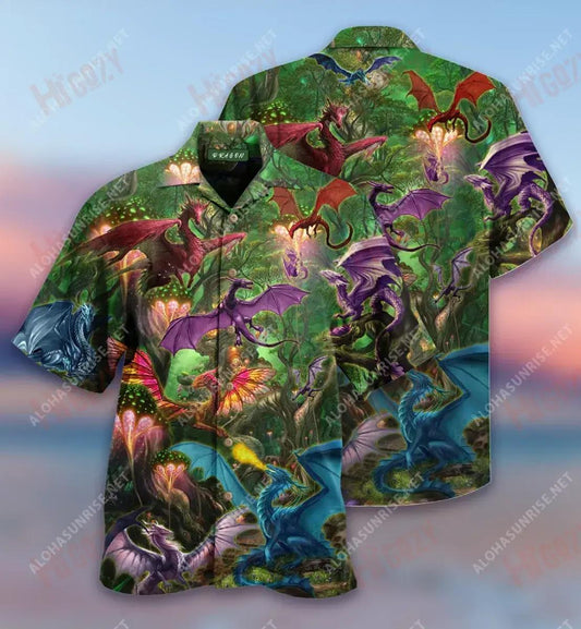 Deep Forest Dragon Unisex Léine Gearr haváís Samhraidh Aloha Léinte Seanréalta Haváis Léinte Greannmhar Haváise, Bronntanas Léine Haváís, Bronntanas Nollag
