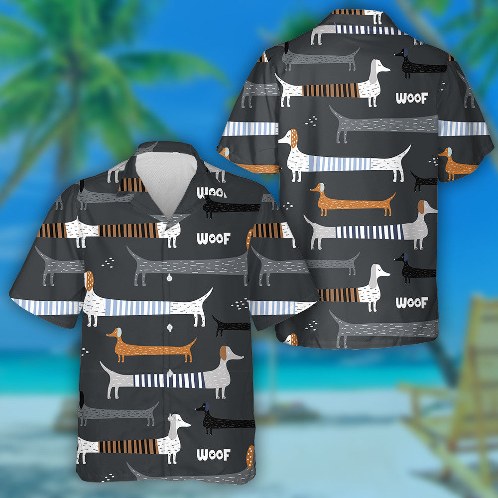 Colorful Dachshunds Dog On Gray Background Hawaiian Shirt, Hawaiian For Gift