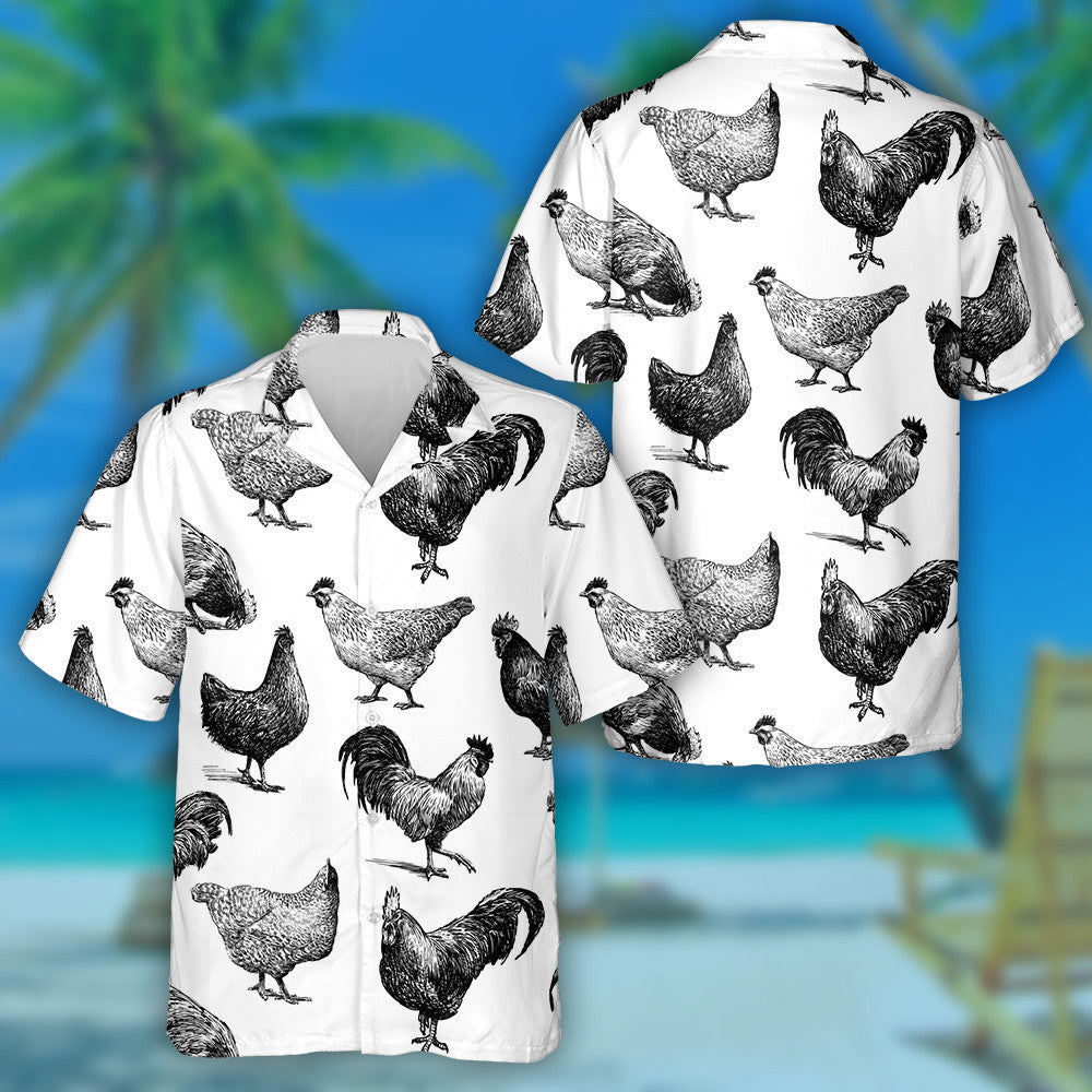 Rooster Sicín Agus Cearc Le Dath Dubh Agus Bán Léine Haváís, Bronntanas Léine Haváíais, Bronntanas Nollag