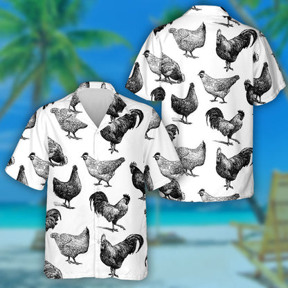 Rooster Sicín Agus Cearc Le Dath Dubh Agus Bán Léine Haváís, Bronntanas Léine Haváíais, Bronntanas Nollag