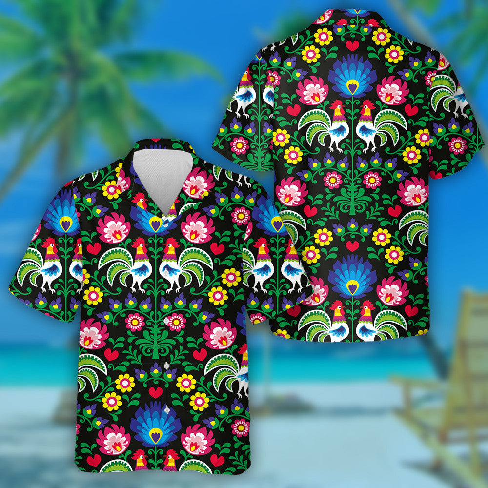 Beautiful Chicken With Wzory Lowickie And Wycinanka Hawaiian Shirt, Hawaiian Shirt Gift, Christmas Gift