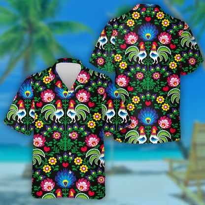 Beautiful Chicken With Wzory Lowickie And Wycinanka Hawaiian Shirt, Hawaiian Shirt Gift, Christmas Gift