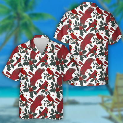 Funny Red Cardinal Bird And Holly Branches Hawaiian Shirt, Hawaiian Shirt Gift, Christmas Gift