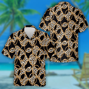 Wild African Leopard With Circles On Black Hawaiian Shirt, Hawaiian Shirt Gift, Christmas Gift