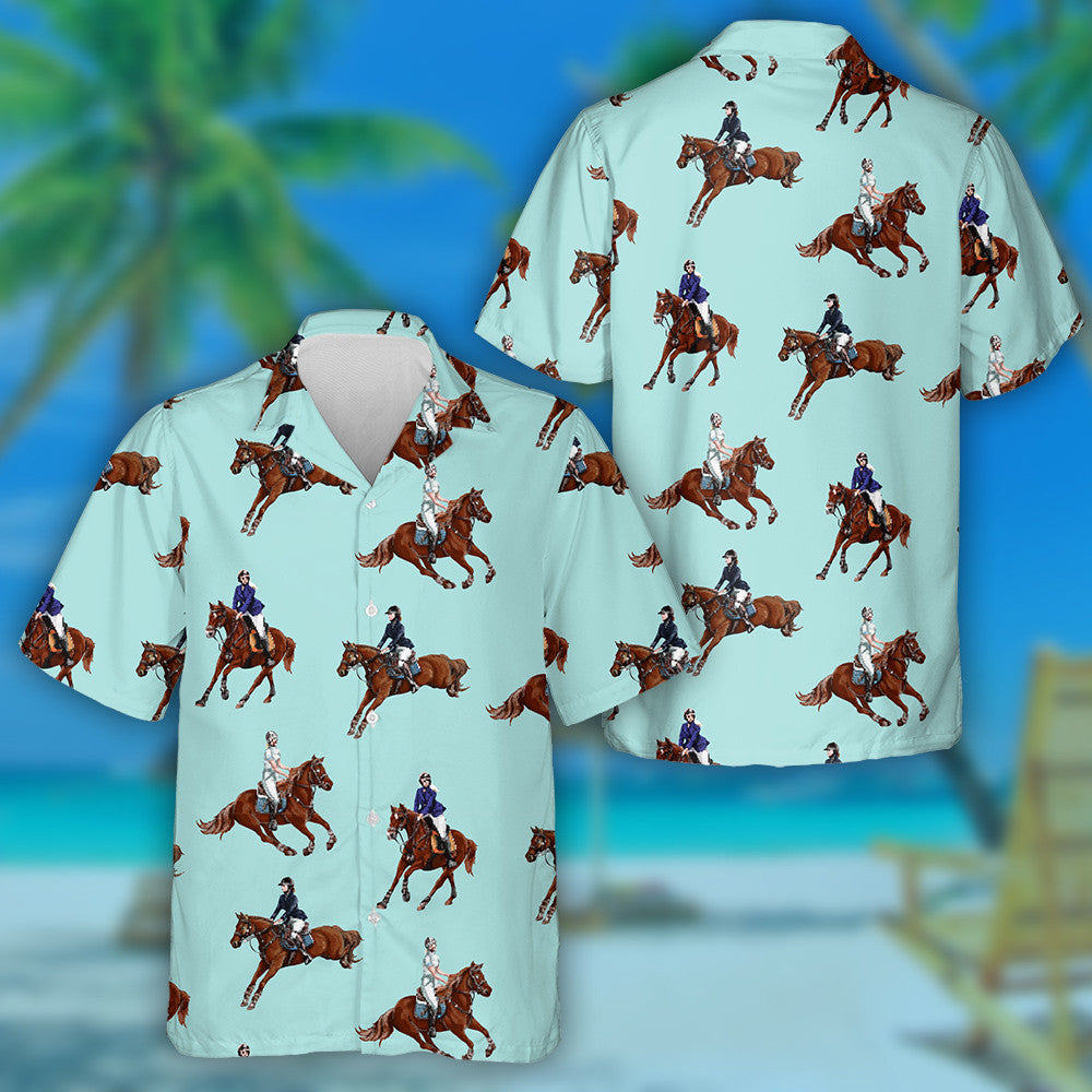 Bay Horses Running Horses And Riders Hawaiian Shirt, Hawaiian For Gift