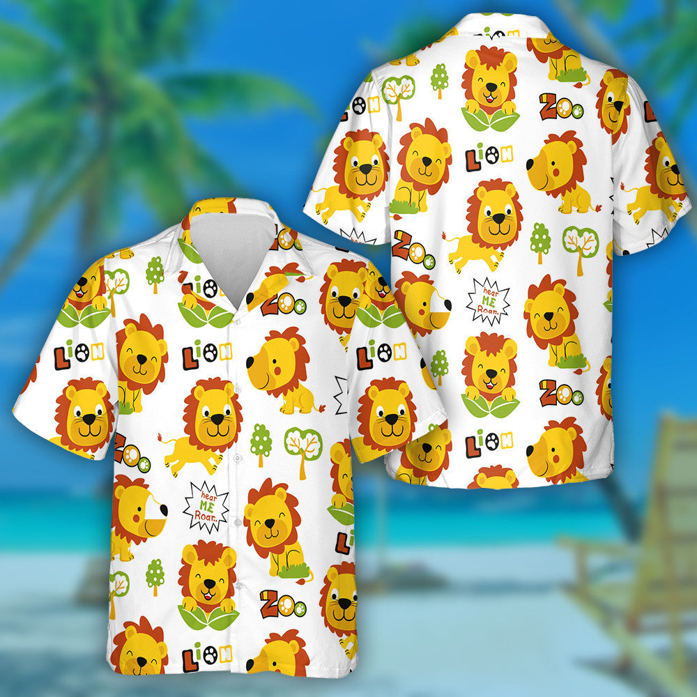 Happy Lion In Different Moments With Tree Hawaiian Shirt, Hawaiian Shirt Gift, Christmas Gift