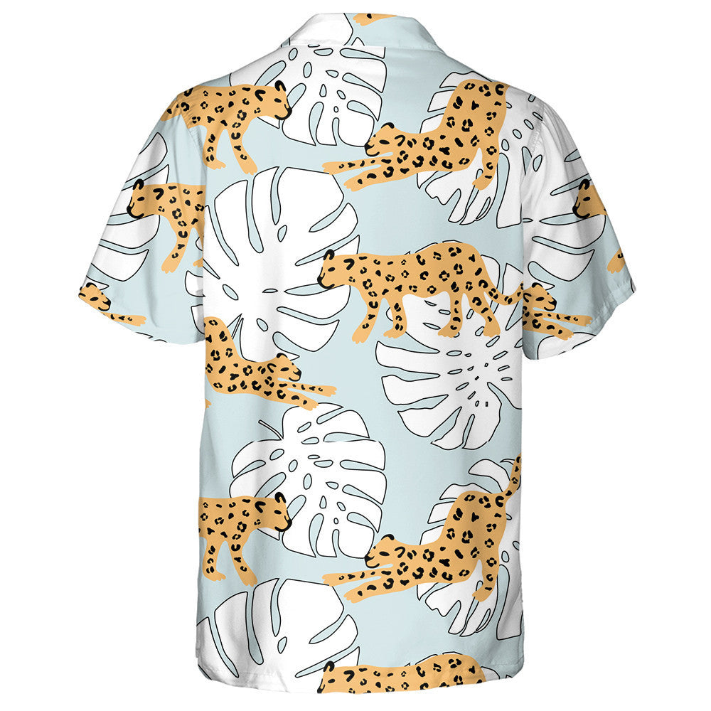 Duilleoga Fiáin Liopard Liopard Agus Palm Monstera Léine Haváís, Bronntanas Léine Haváís, Bronntanas Nollag