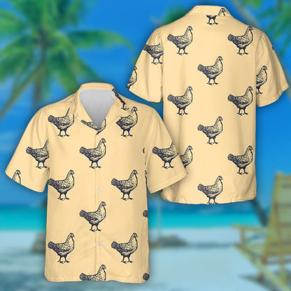 Retro Style Background With Black Chicken Hawaiian Shirt,Hawaiian Shirt Gift, Christmas Gift