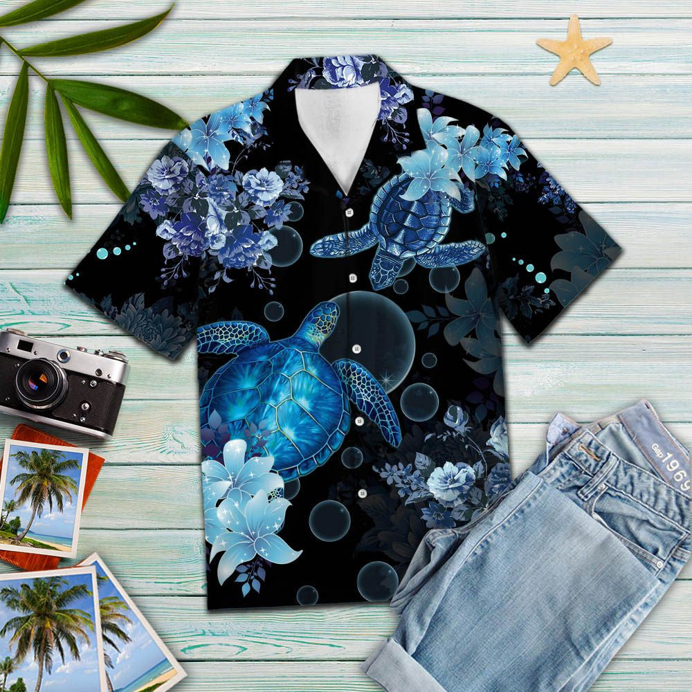 Watercolor Turtle Into The Ocean Pattern Hawaiian Shirt, Hwaiian For Gift