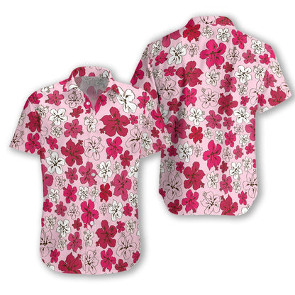 Red Flower On Pink Background Design Hawaiian Shirt,Hawaiian Shirt Gift, Christmas Gift