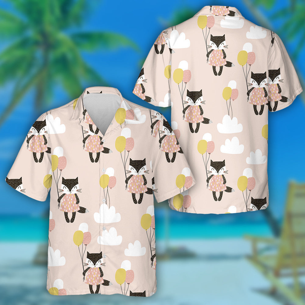 Cute Cats With Balloons And Clouds Hawaiian Shirt,Hawaiian Shirt Gift, Christmas Gift