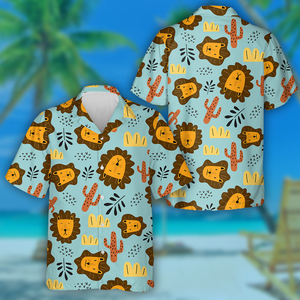 Lion Greannmhar le Duilleoga Agus Léine Haváí Cactus, Bronntanas Léine Haváí, Bronntanas Nollag