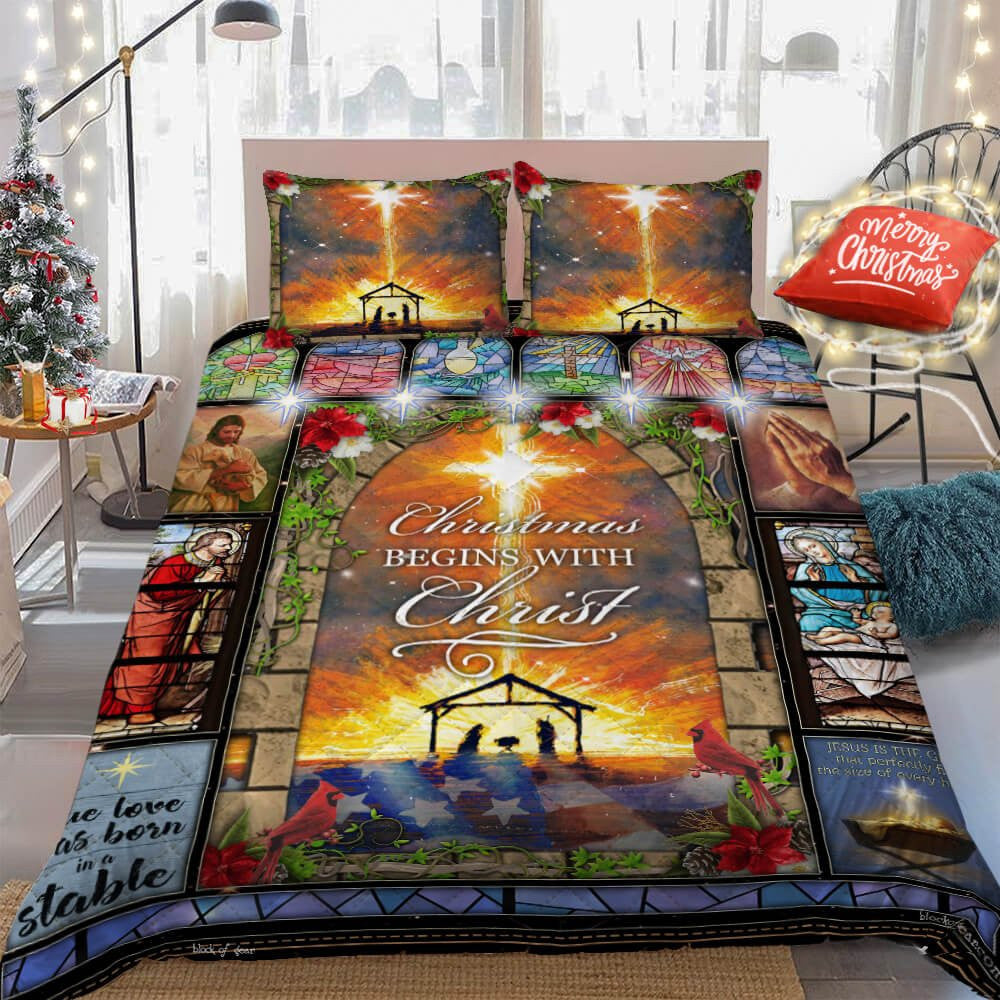 Christmas Begins With Christ Quilt Bedding Set  Bedroom Set Bedlinen 3D ,Bedding Christmas Gift,Bedding Set Christmas