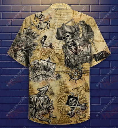 Save A Ship Ride A Pirate Skull Short Hawaiian Shirt Summer Tropical Shirts Vintage Hawaiian Shirts Hawaiian Shirts For Men, Hawaiian Shirt Gift, Christmas Gift