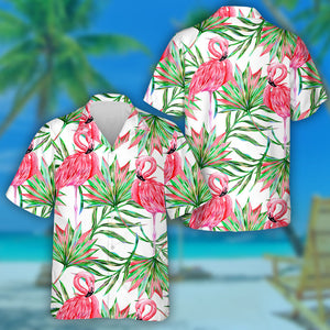 Pink Flamingo With Colorful Tropical Palm Hawaiian Shirt,Hawaiian Shirt Gift, Christmas Gift