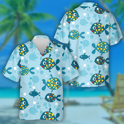 Iasc agus Bubbles Daite Daite Ar Chúlra Gorm Léine Haváí, Bronntanas Léine Haváí, Bronntanas Nollag