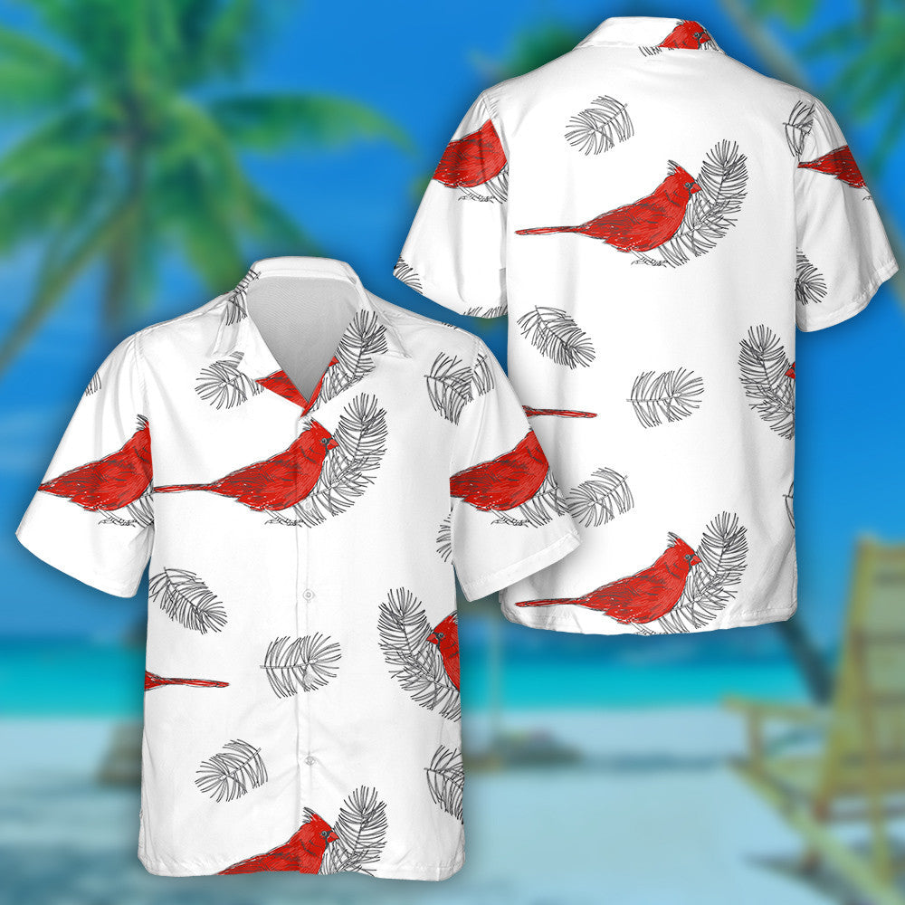 Little Red Cardinal Bird And Pine Branches Hawaiian Shirt, Hawaiian Shirt Gift, Christmas Gift
