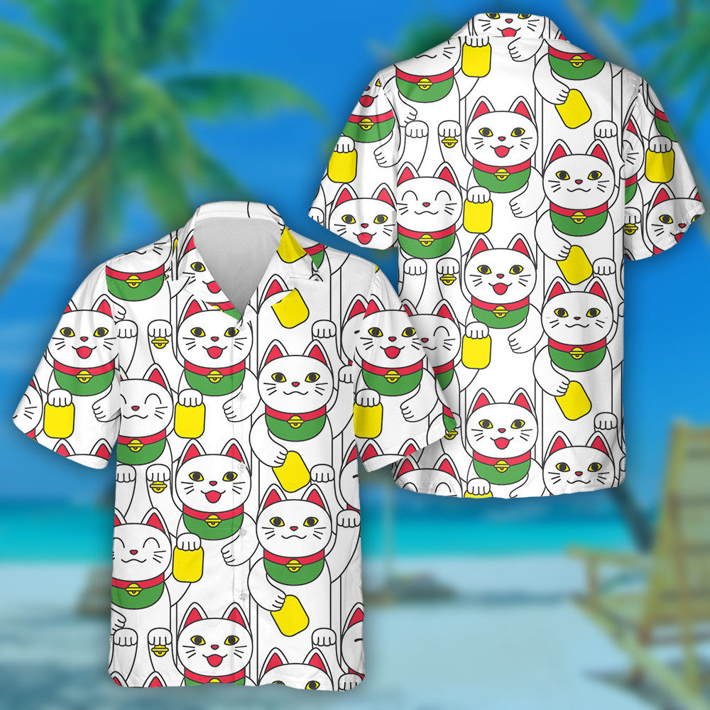 Lucky Asian Smiling Cat Maneki Neko Hawaiian Shirt, Hawaiian Shirt Gift, Christmas Gift