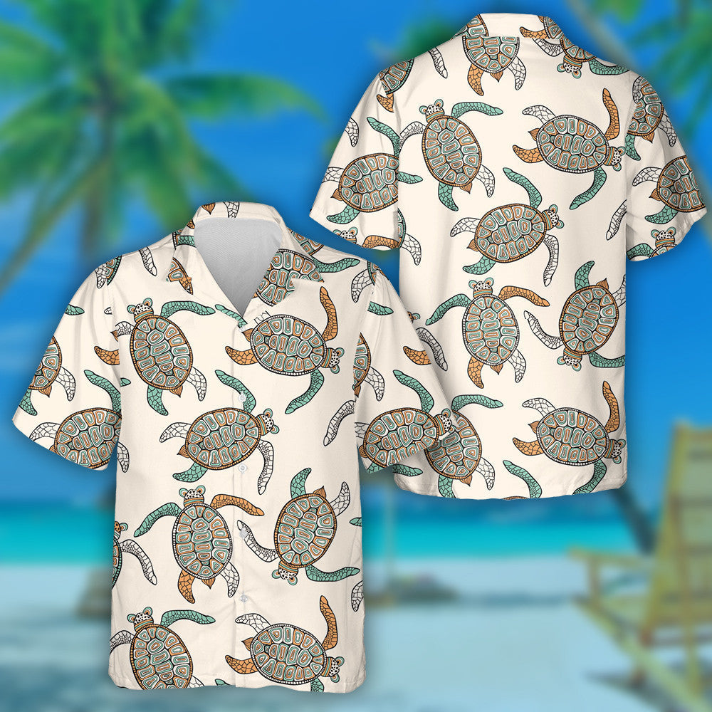 Ethnic With Turtles Retro Vintage Style Hawaiian Shirt,Hawaiian Shirt Gift, Christmas Gift