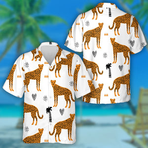 Animal White Background With Cheetah Leopard Hawaiian Shirt, Hawaiian For Gift