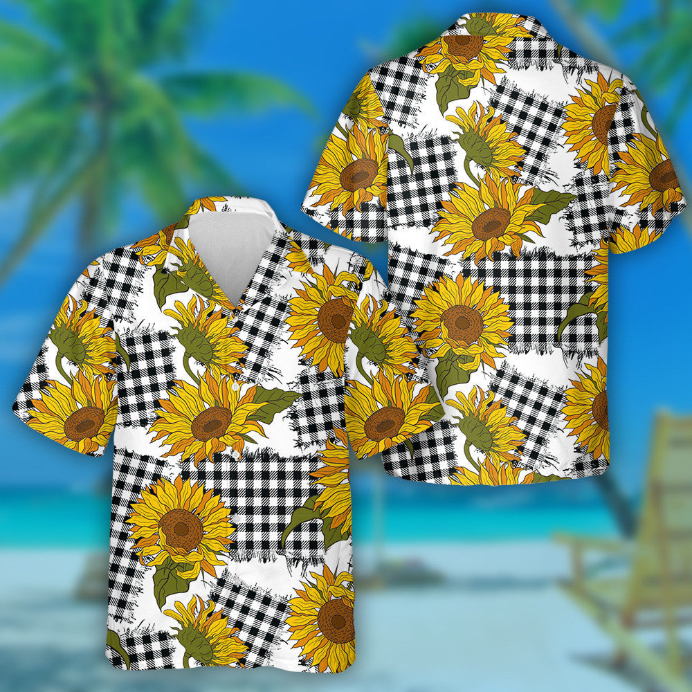 Bláthanna Geala Lus na Gréine Teach Feirme Seanré Ar Phaistí Checkered Léine Haváís, Bronntanas Léine Haváís, Bronntanas Nollag